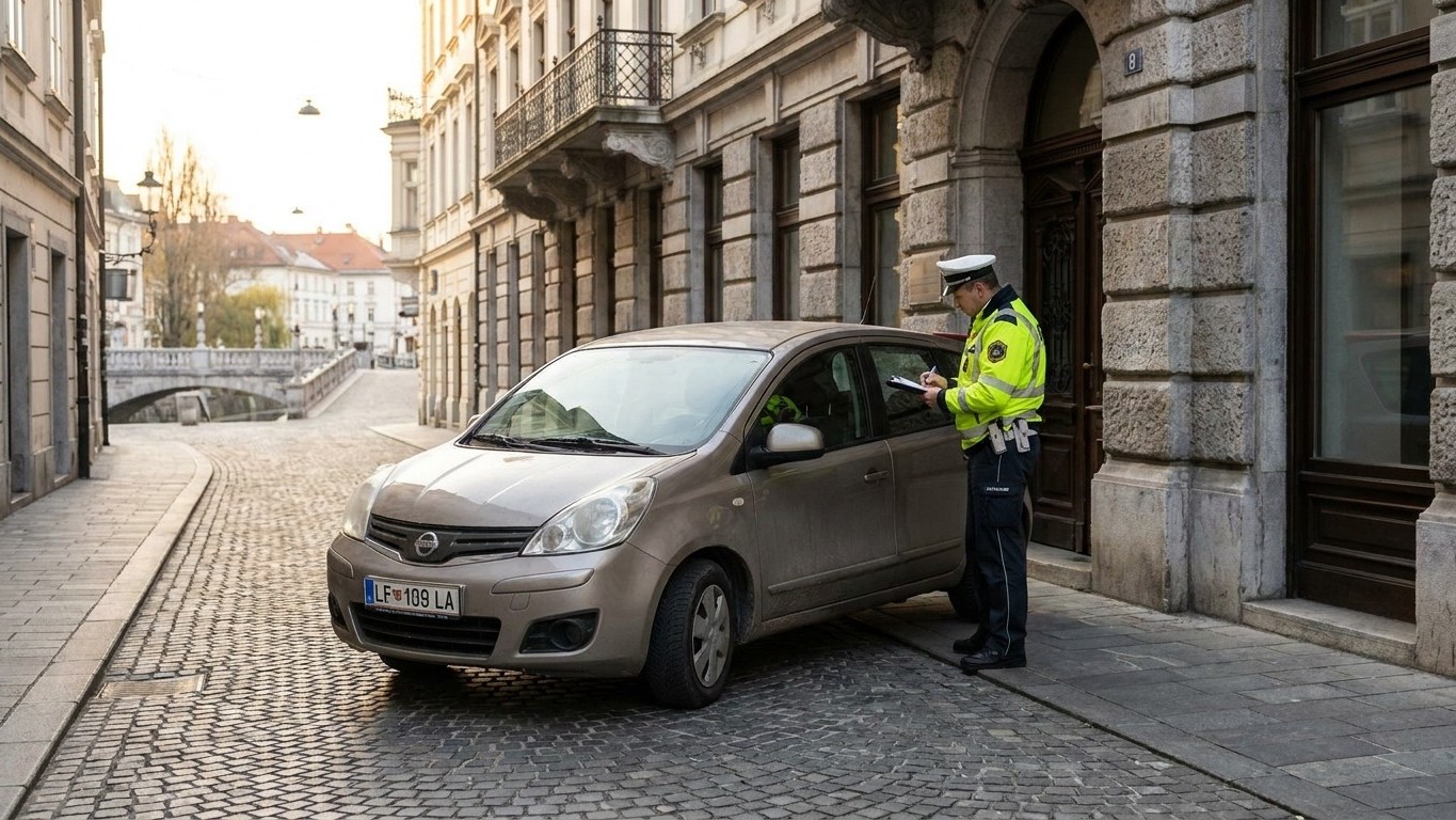 Ik reed toch de autovrije kern van Ljubljana in om dichter bij het Prešerenplein te parkeren: toen de stadspolitie me staa...